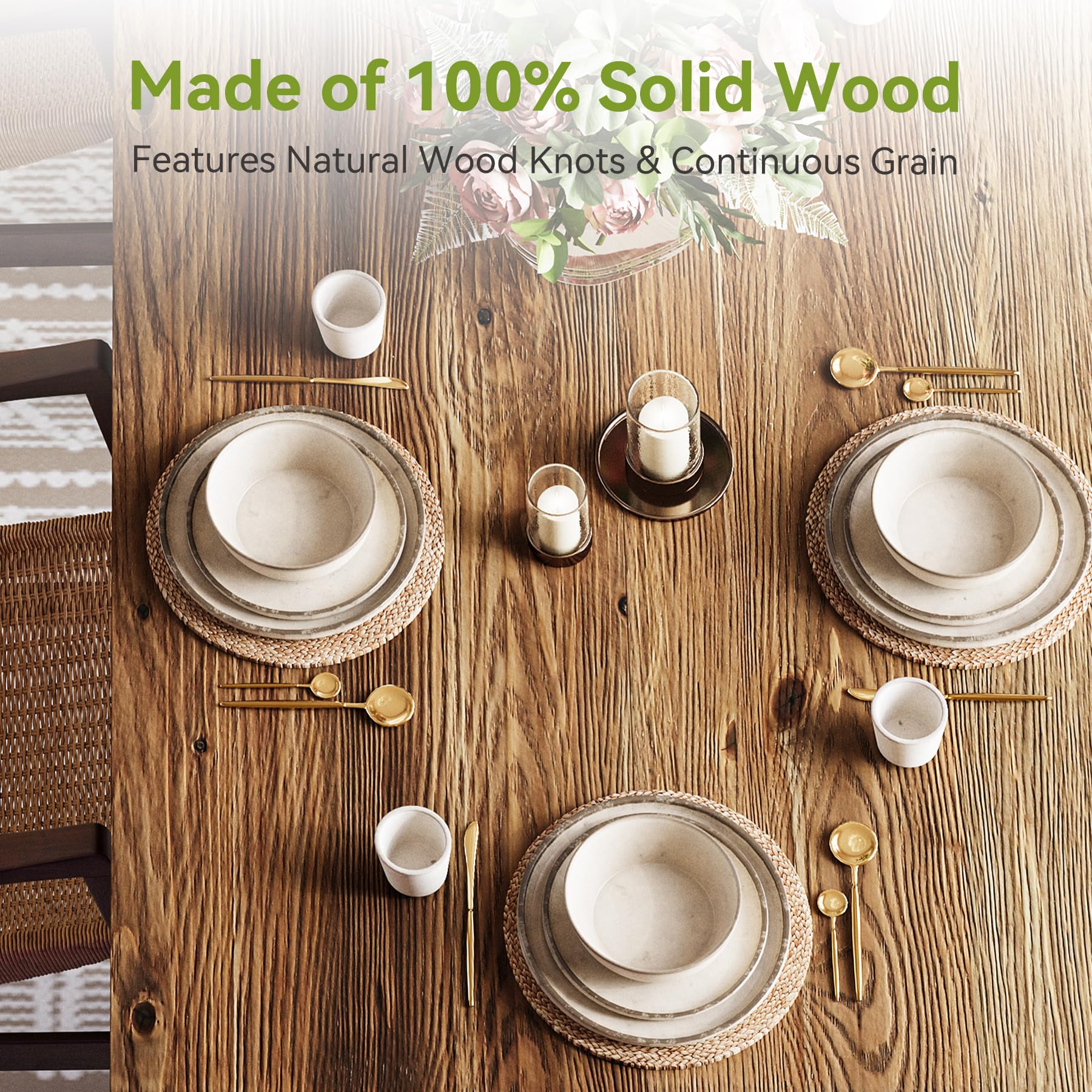 63-Inch Solid Wood Farmhouse Dining Table for 4-6