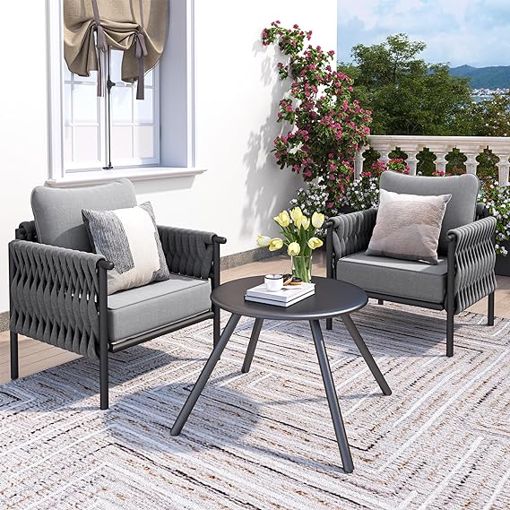 Metal Outdoor Patio Furniture Set, 4 Pieces Modern Outdoor Conversation Furniture Sets