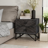 Modern 2-Drawer Nightstand, Contemporary Line Accent End Side Table with Black Metal