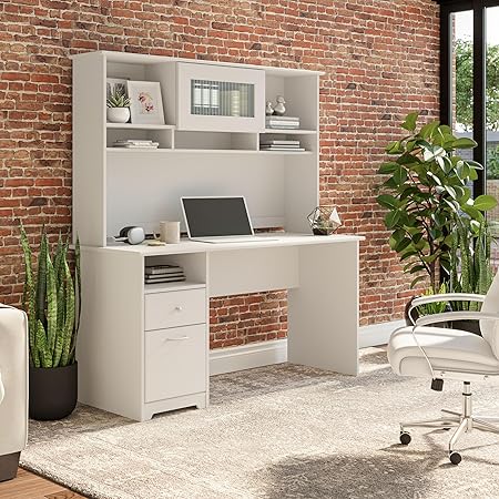 Cabot 60W Computer Desk with Hutch and Drawers in Harvest Cherry