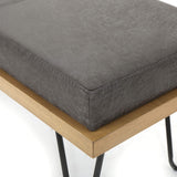 Elisha Industrial Modern Microfiber Bench, Slate / Matte Black