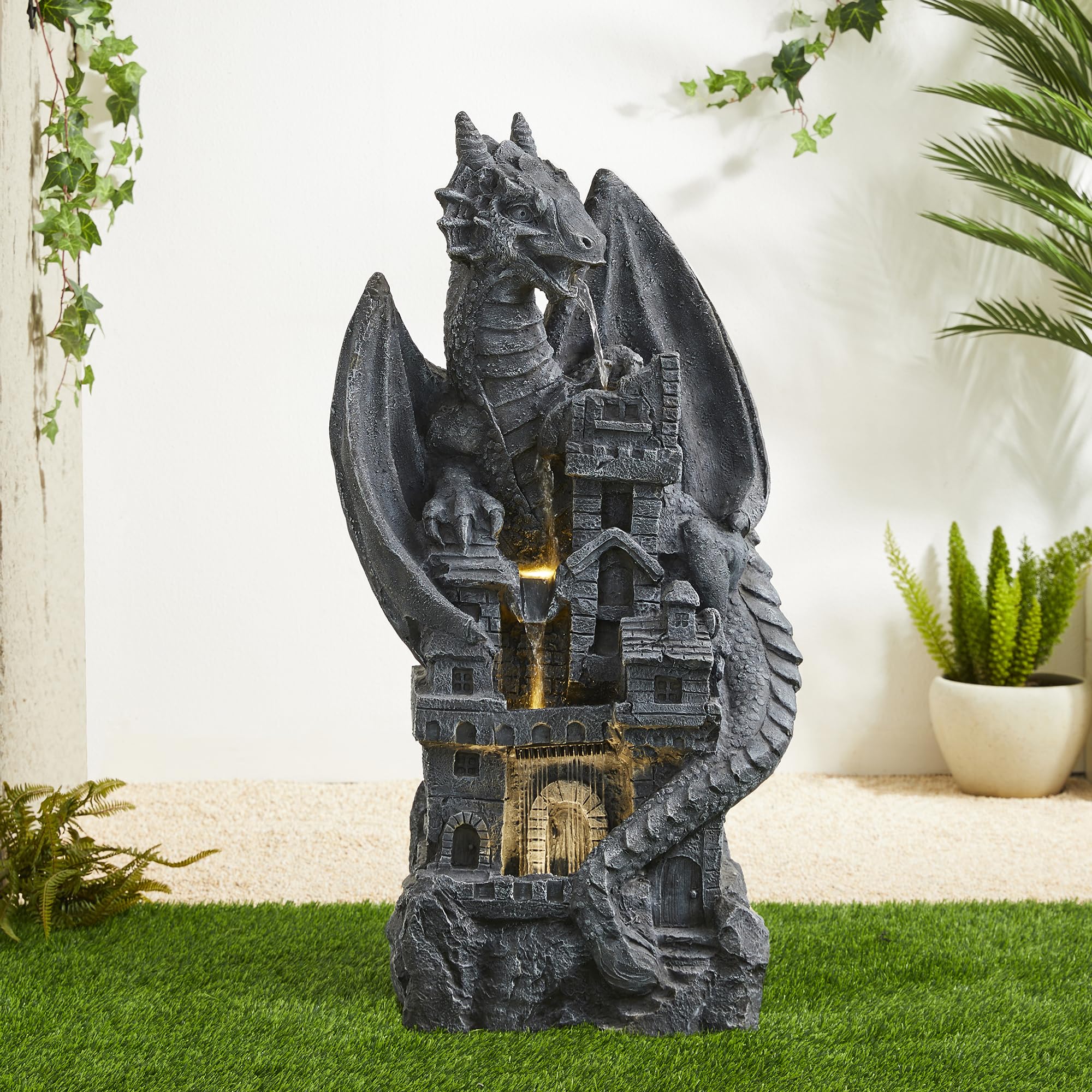 4-Tiered Cascading Outdoor Water Fountain for Garden Patio Yard Mystical Gothic