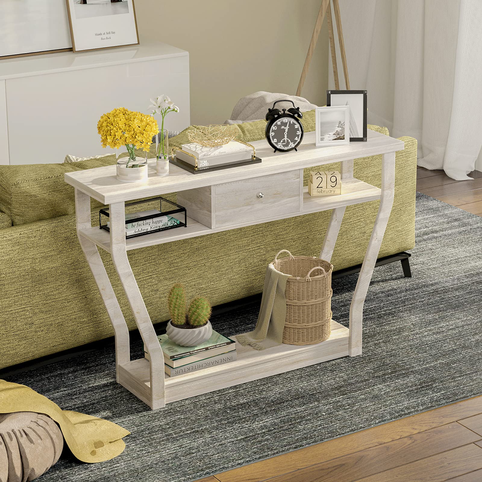 47" Wooden Entryway Table with Drawer and Shelf,
