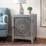 Thea 1 Door Carved Nightstand, White Washed