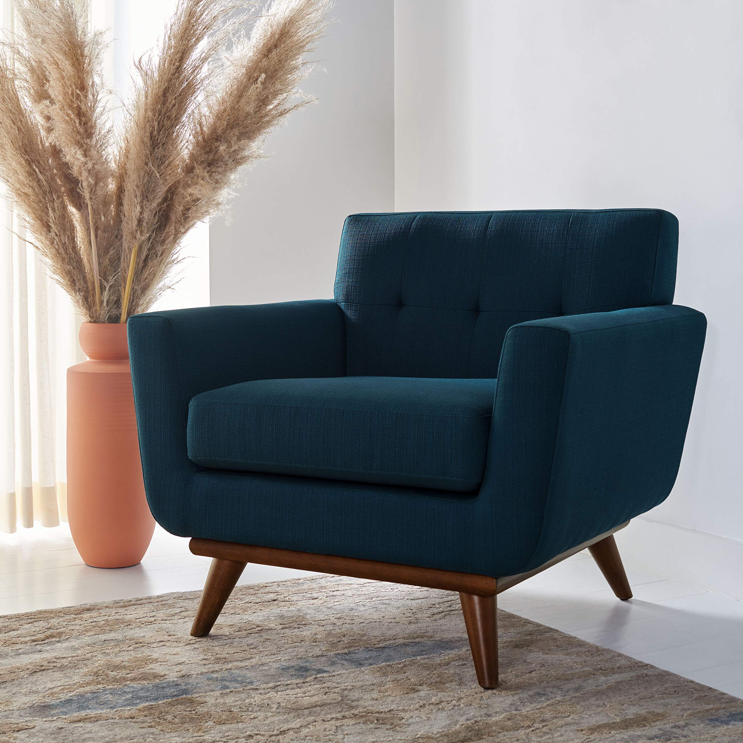 Couture Home Opal Mid-Century Dark Teal Linen Tufted Arm Chair