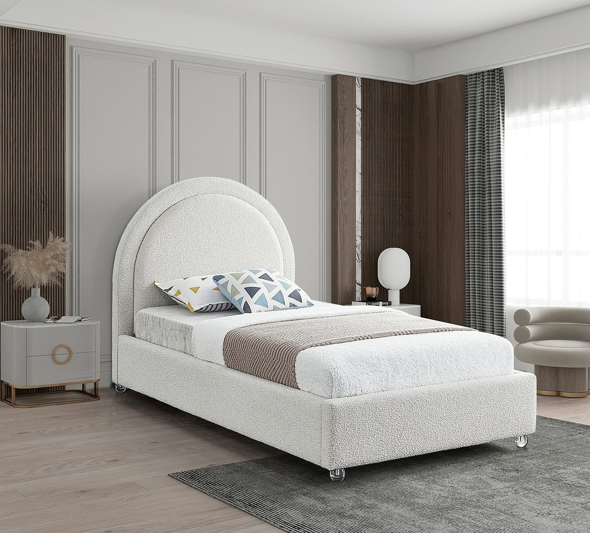 Milo Collection Modern | Contemporary Boucle Fabric Upholstered Bed