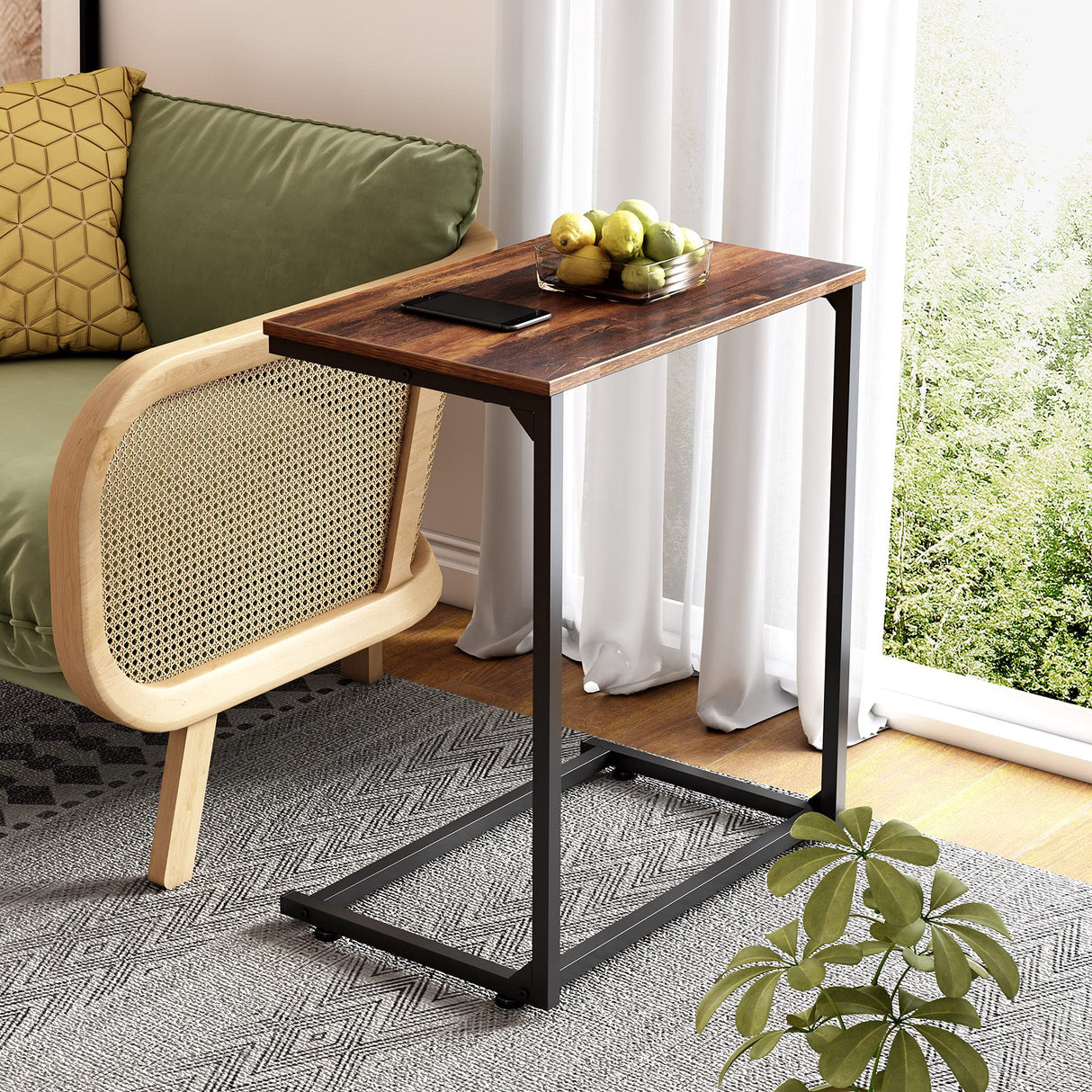 Wide Snack Side Table, C Shaped End Table for Sofa Couch and Bed, Laptop Table