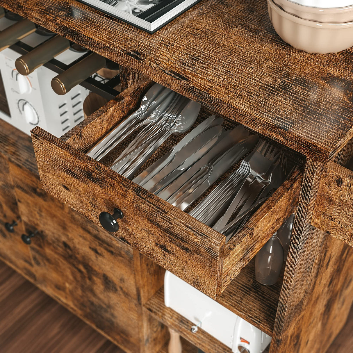 Rolling Kitchen Island Cart with Drop-Leaf and Wine Rack