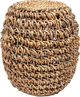 TBL2000A Sage 21" Rustic Bohemian Barrel-Style Abaca/Iron Handwoven Stool Coastal,