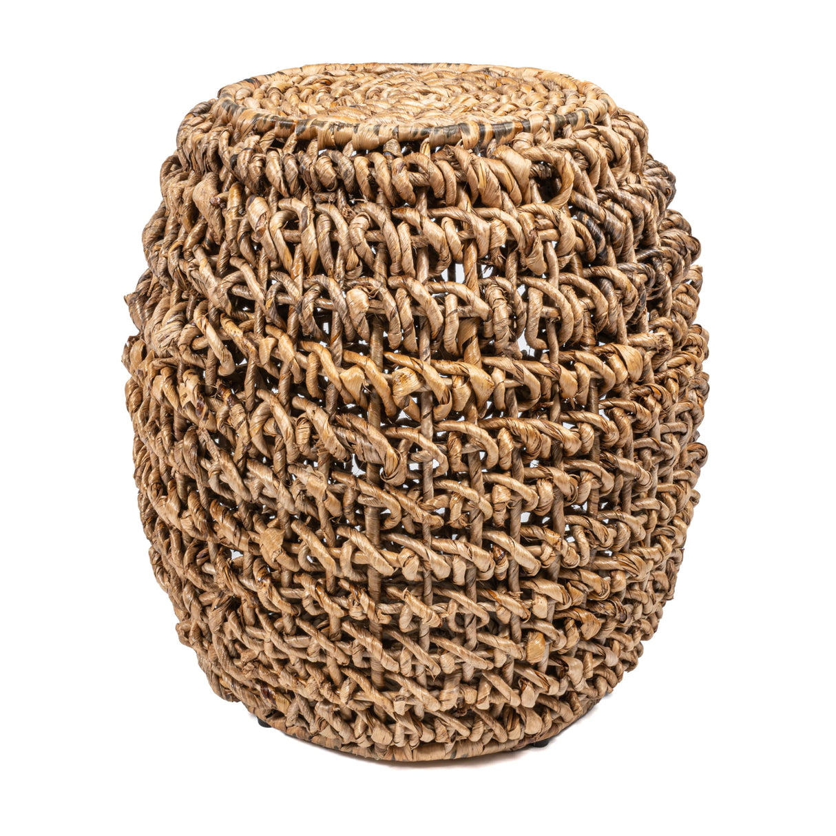 TBL2000A Sage 21" Rustic Bohemian Barrel-Style Abaca/Iron Handwoven Stool Coastal,