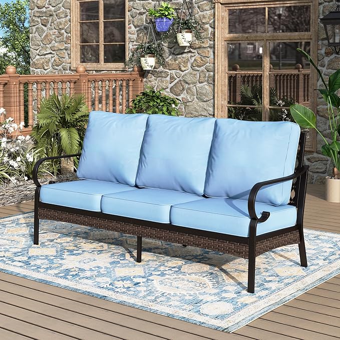 Patio Furniture Sofa, Love-Seat Patio Sofa Steel Frame Outdoor Sectional Couch