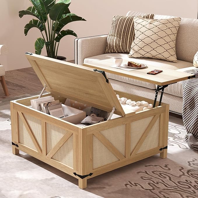 35'' Farmhouse Lift Top Coffee Table, Coffee Tables with Storage