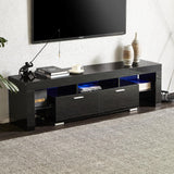 TV Stand for 75 inch TV, Black TV Stand with LED Lights, Modern Entertainment Center