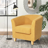 Isla Contemporary Club Chair, Upholstered Arm Chair, Comfy Fabric Solid Birch Wood Leg, Durable Round Backrest Club Chair, Soft for Living Room Bedroom Home Rest, Yellow