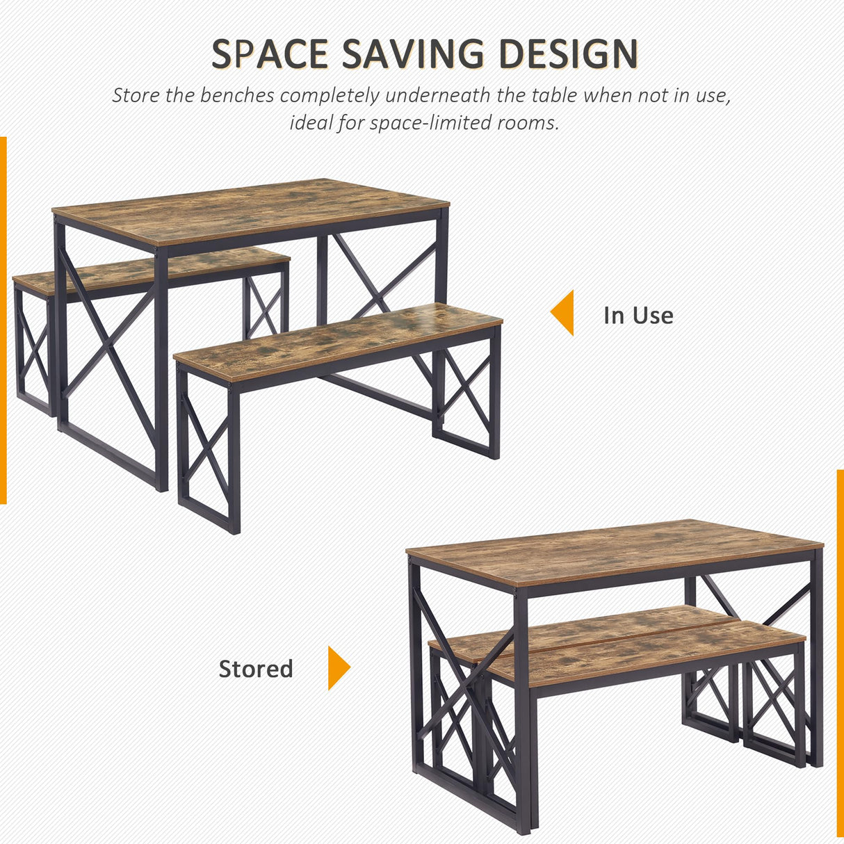 Kitchen Table with 2 Benches for 4, 43.3'' Wood Dining Room Dinette Sets