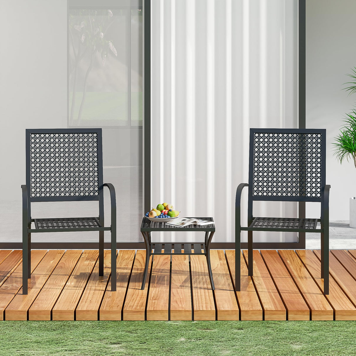 3 Pieces Patio Bistro Set, Outdoor Patio Furniture Set, Modern Patio Chairs with Table