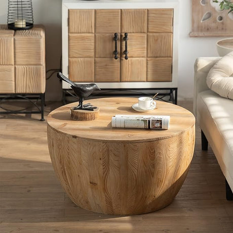 31.5'' Round Wood Coffee Table with Storage for Living Room