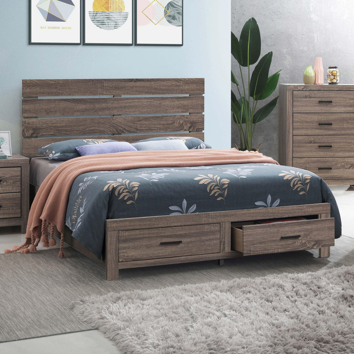 Coaster Home Furnishings Brantford Farmhouse Wood Queen Size Storage Panel Bed