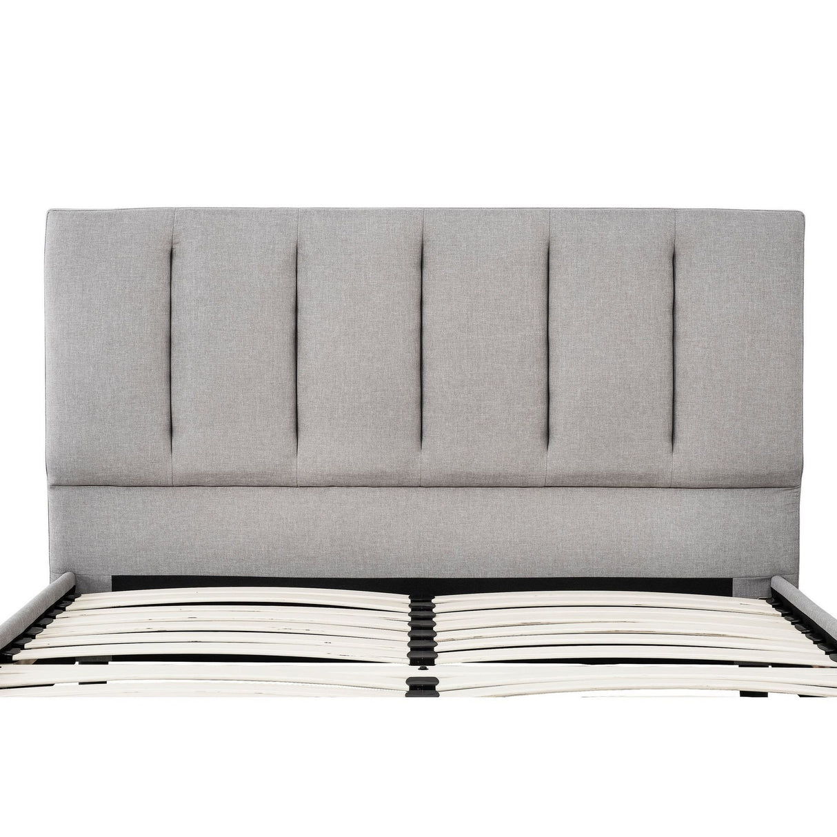 Heli Full Bed, Gray Linen Upholstered Frame, Vertical Tufted Headboard