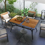 Rectangle Outdoor Dining Table for 6 People, Faux Wood Rectangular Patio Table