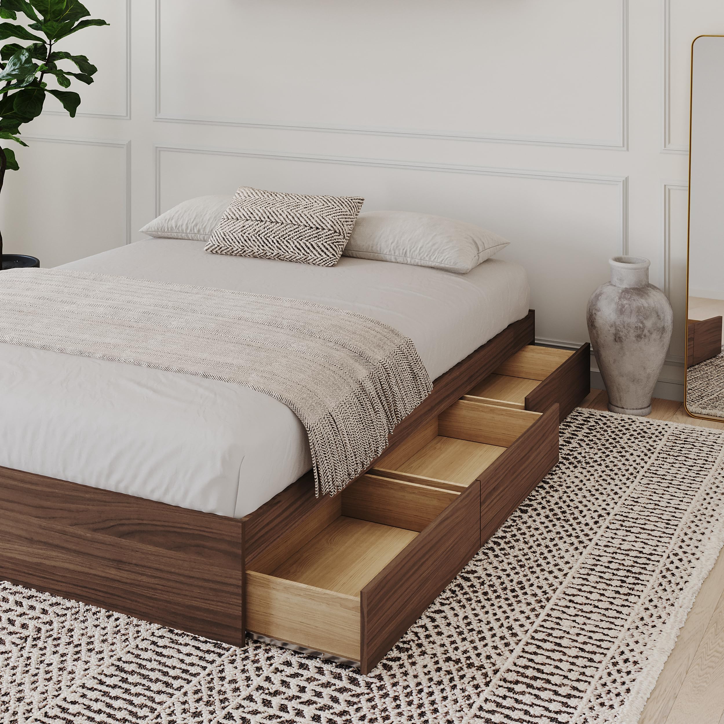 3-Drawer Storage Bed, Queen, Walnut