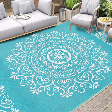 Waterproof Outdoor Rug 9'x12', Reversible Outdoor Plastic Straw Rug, Outdoor Patio Rug