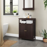 Bathroom Floor Storage Cabinet, Wooden Free Standing Storage Organizer with 2 Doors & Adjustable Shelf for Living Room,