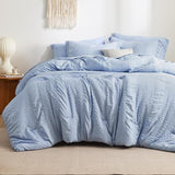 King Comforter Set - 7 Pieces Striped Seersucker Jacquard Comforter Bedding Set