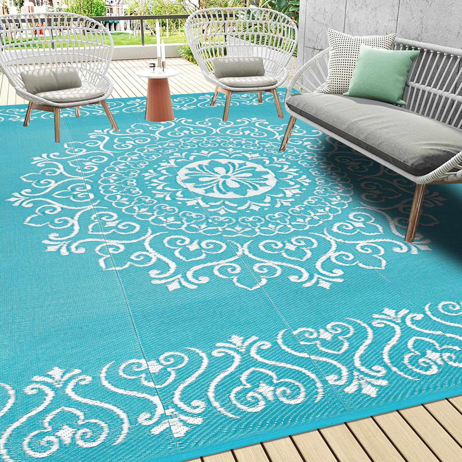 Waterproof Outdoor Rug 9'x12', Reversible Outdoor Plastic Straw Rug, Outdoor Patio Rug