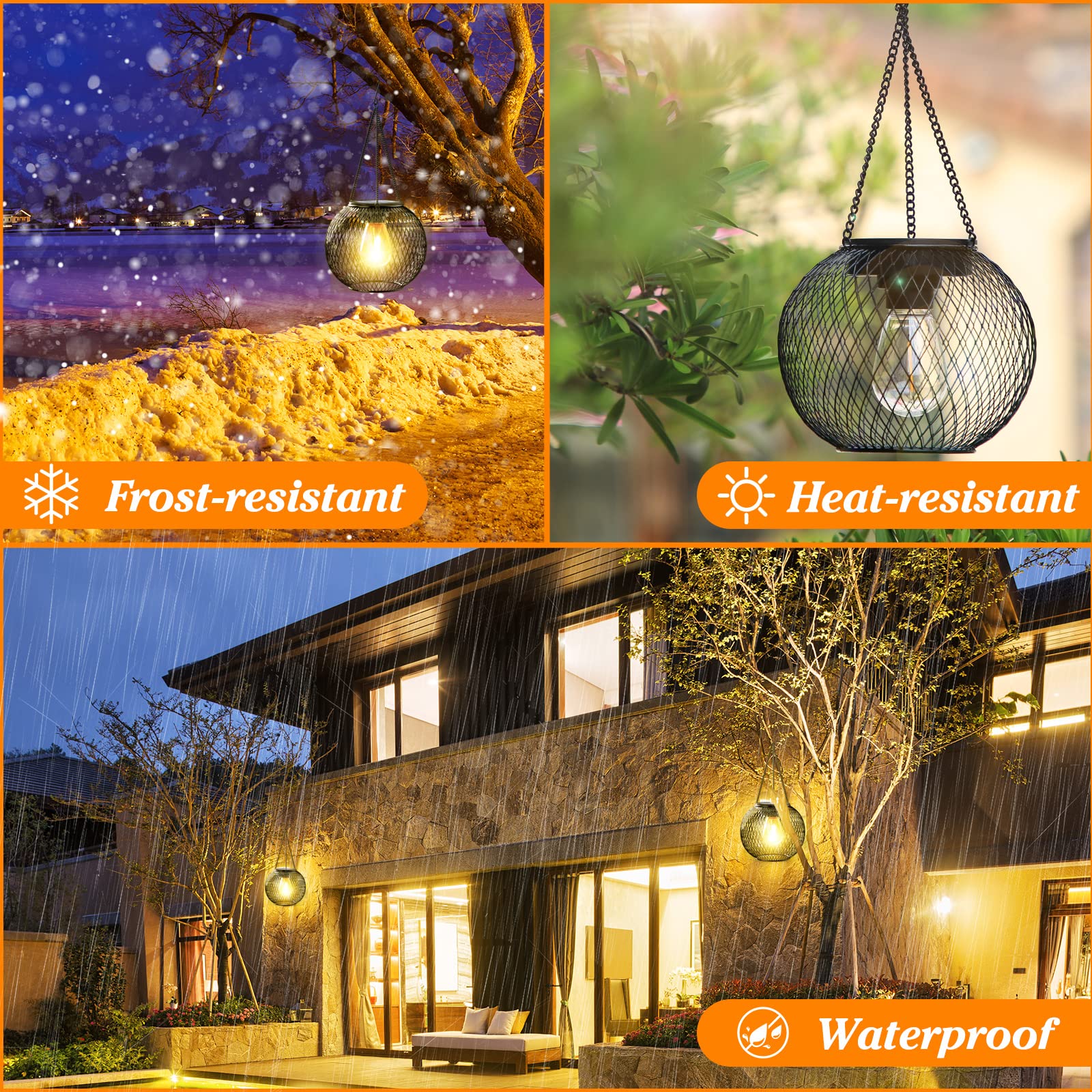 Solar Lantern Outdoor, Upgraded Hanging Lights Outdoor Garden Metal Lanterns Decorative