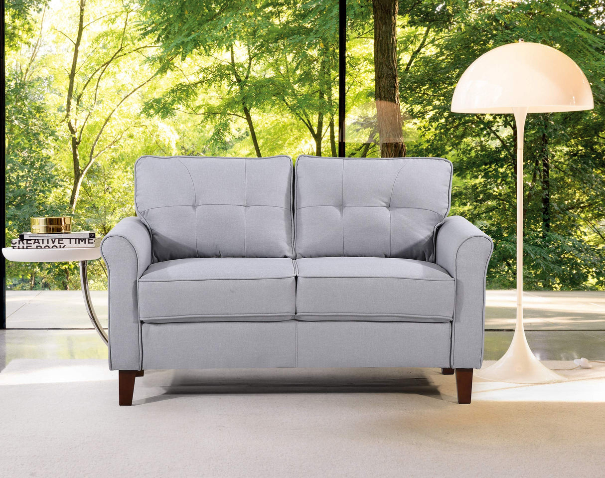 55" Modern Loveseat with Soft-Cushioned Backrest, Piped Details & Tapered Wood Legs