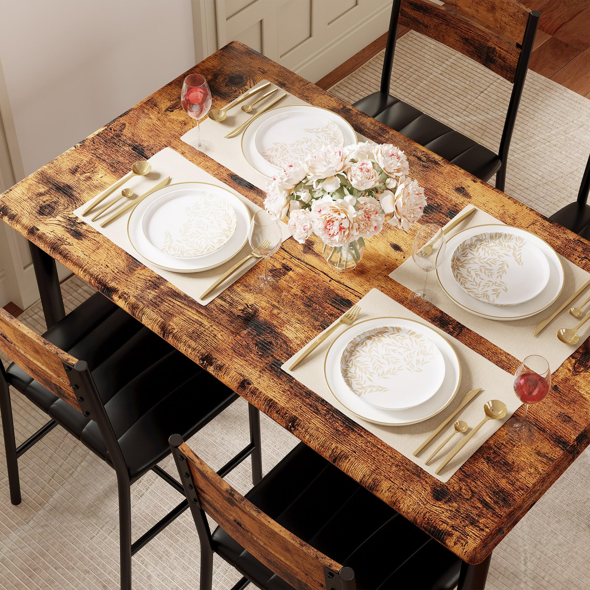 4-Piece Dining Table Set with Upholstered Chairs
