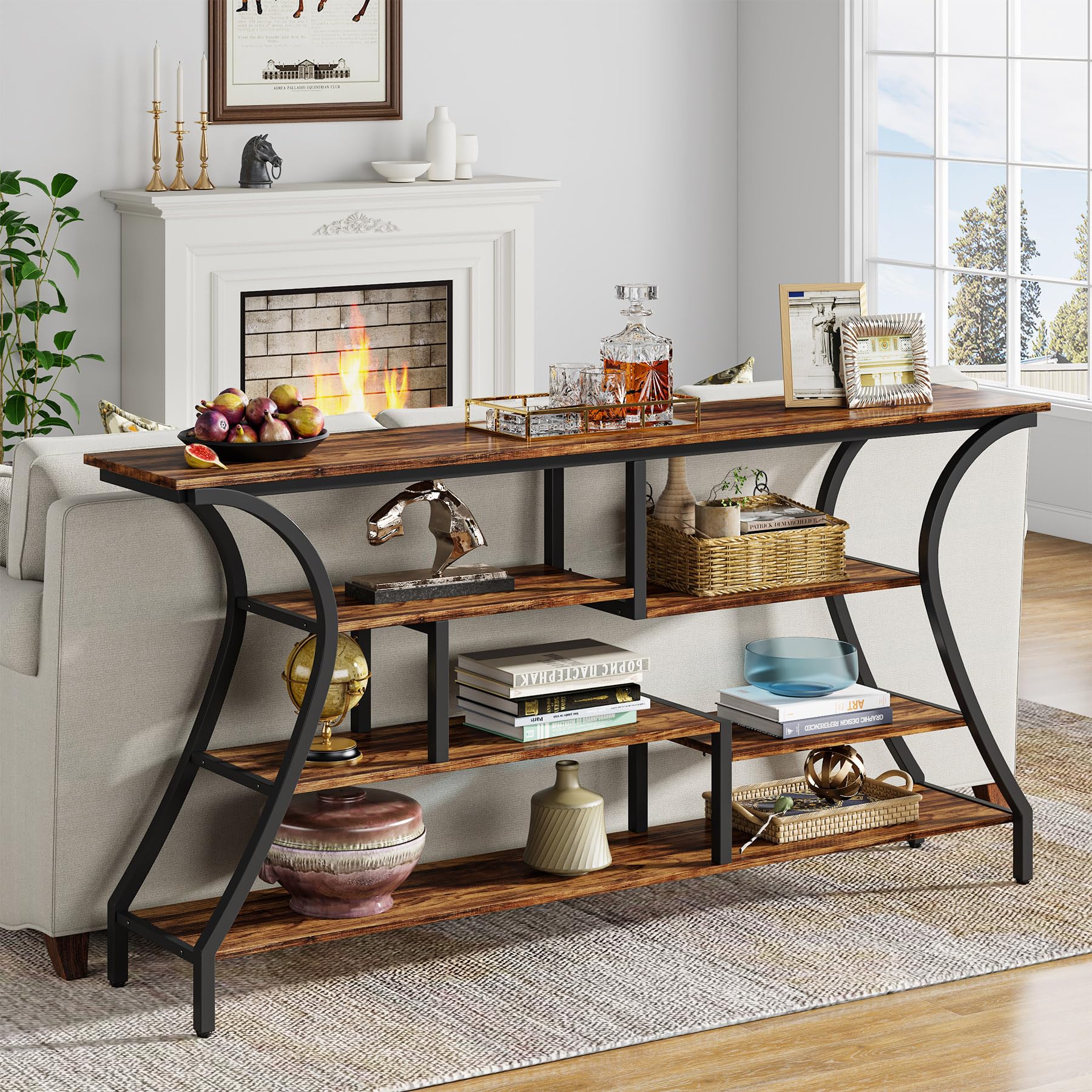 70.9 Inch Extra Long Console Table, Industrial Narrow Sofa Table