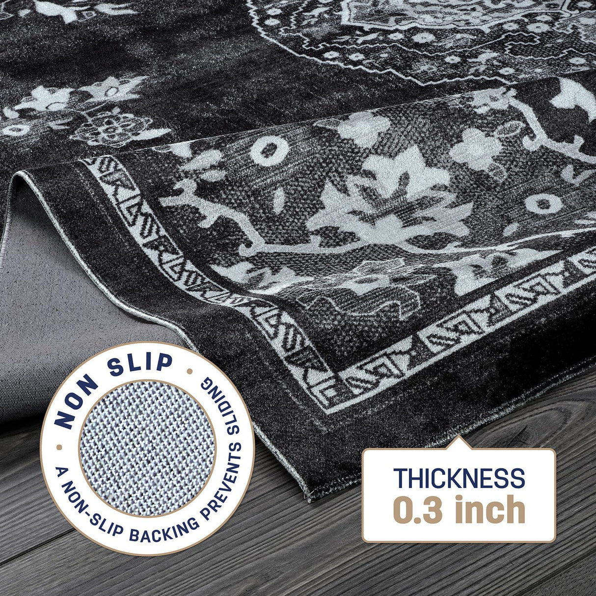 Non Slip Rugs 8x10 Boho Medallion Floral Non Skid Rubber Backing Easy Silk Soft