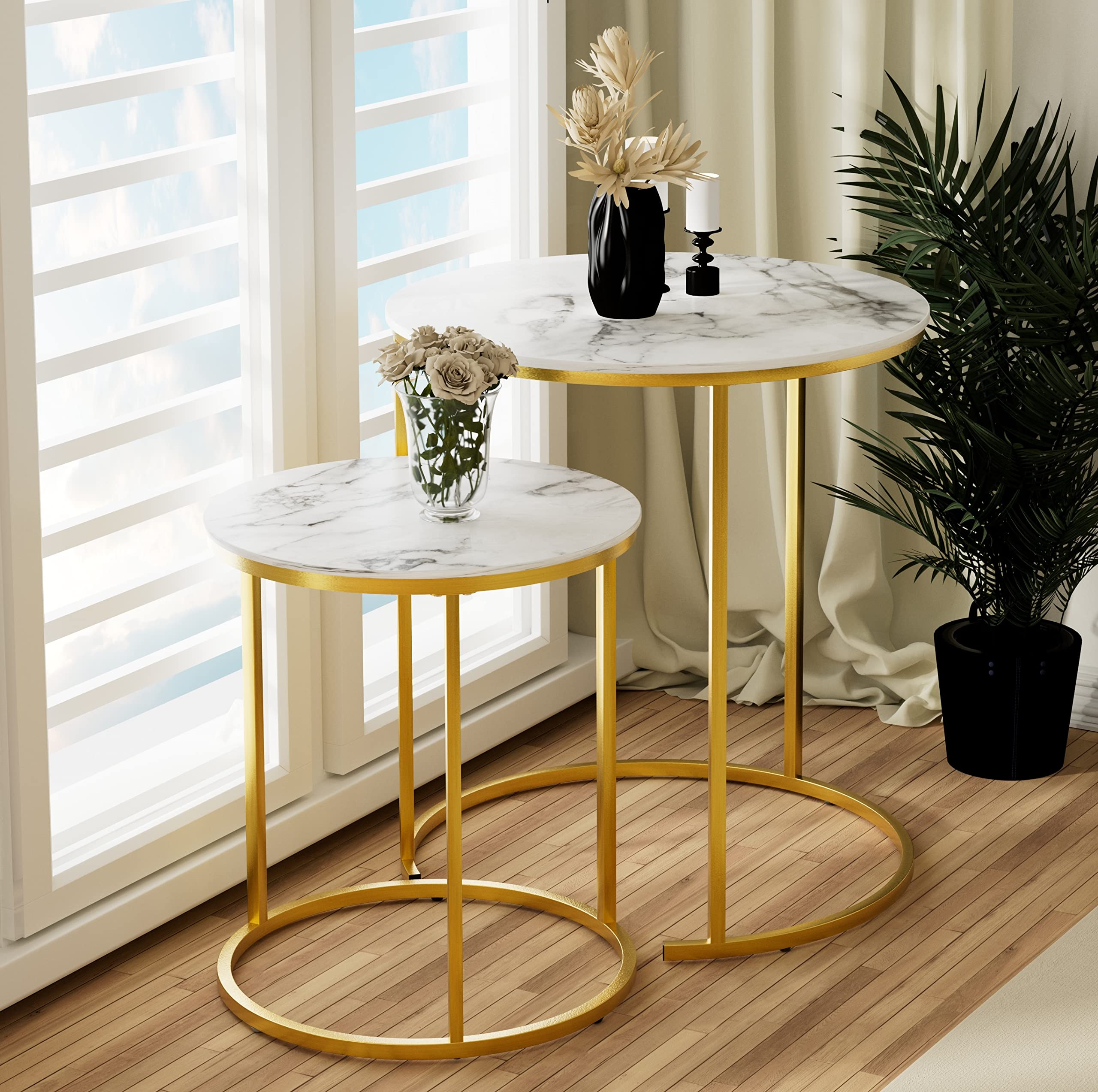 Nesting Coffee Table Faux White Marble for Small Place 24 in 2 Sets High Side End Sofa Table