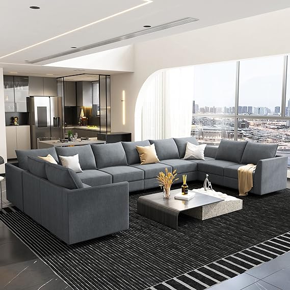 Convertible Modular Sectional Sofa with Ottomans Polyester Fabric Sleeper Sectional