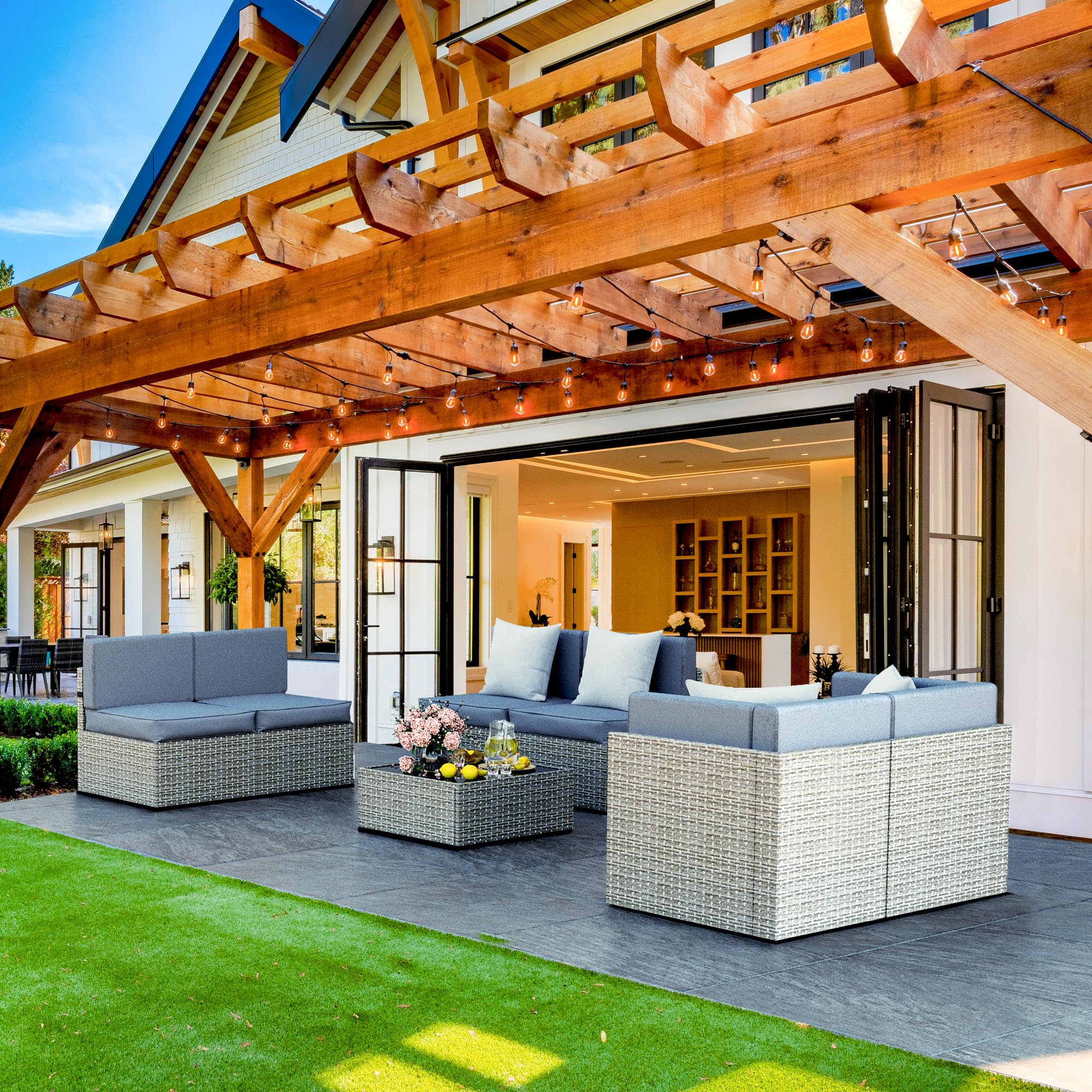 7 Pieces Outdoor Sectional Furniture，Wicker Patio sectional Furniture Sets