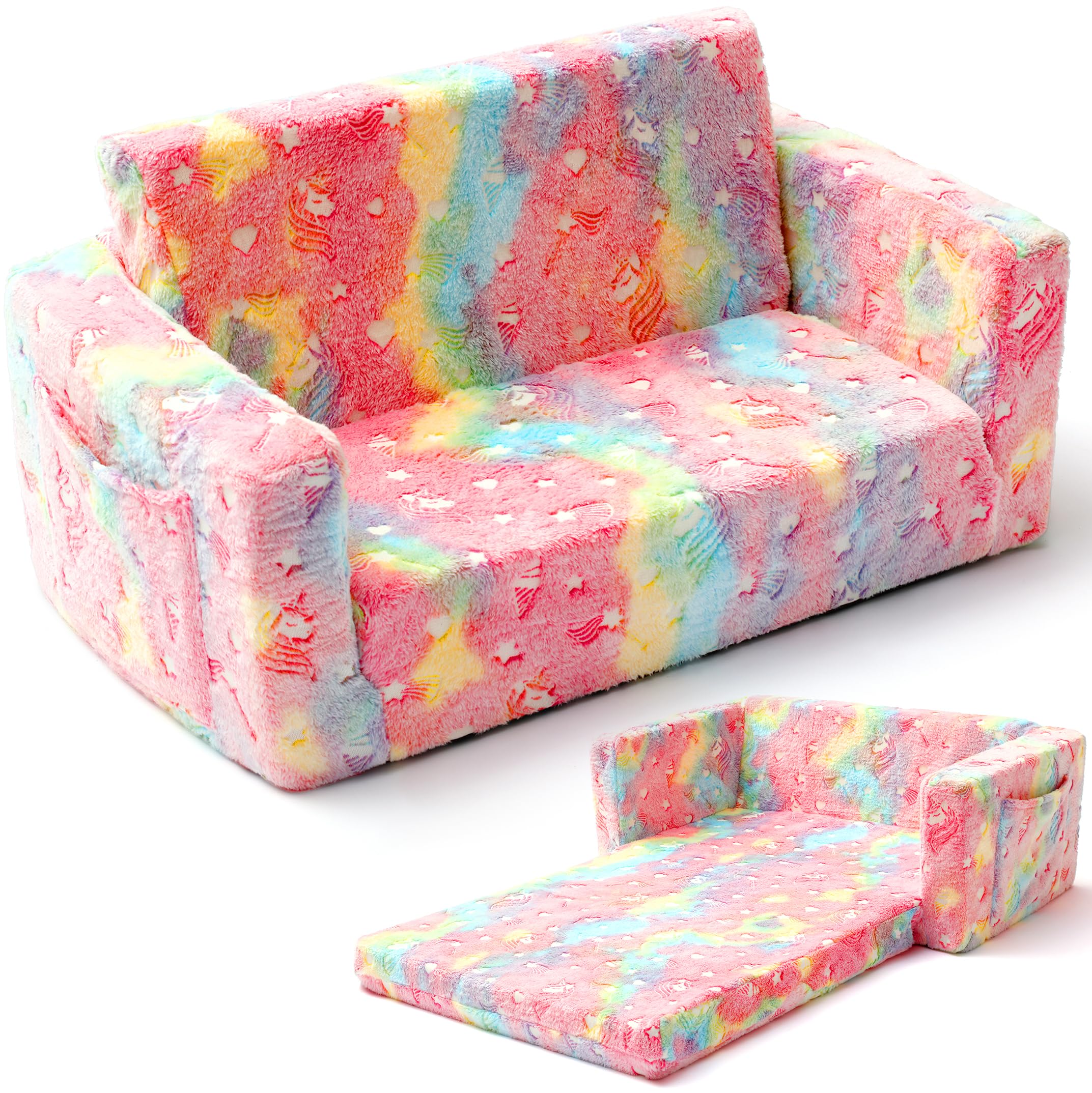 Toddler Sofa Bed – Fold Out Couch with Washable Plush Cover