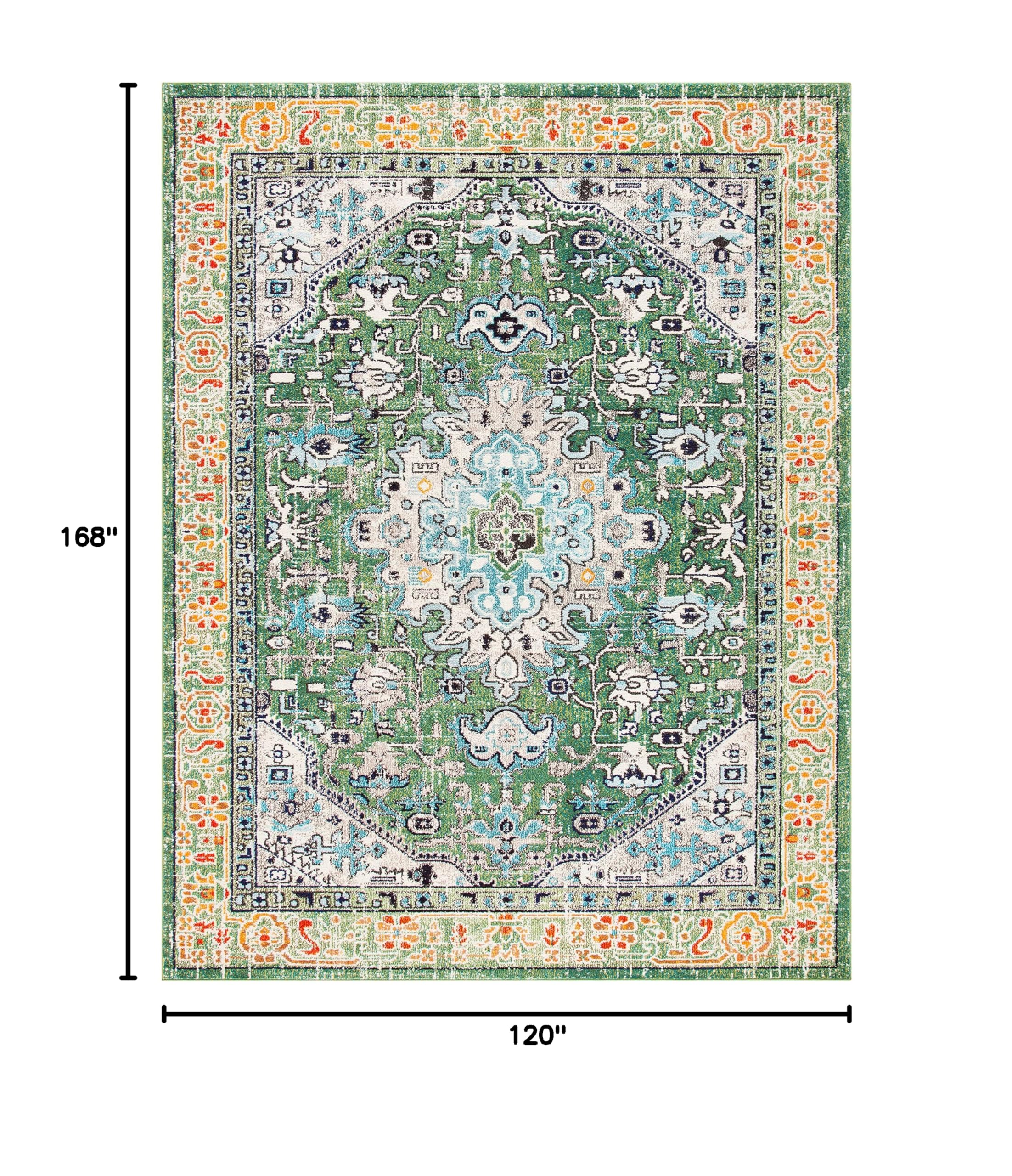 SAFAVIEH Madison Collection Area Rug - 10' x 14', Green & Turquoise, Boho Medallion Distressed Design, Non-Shedding & Easy Care, Ideal for High Traffic Areas in Living Room, Bedroom (MAD474Y)