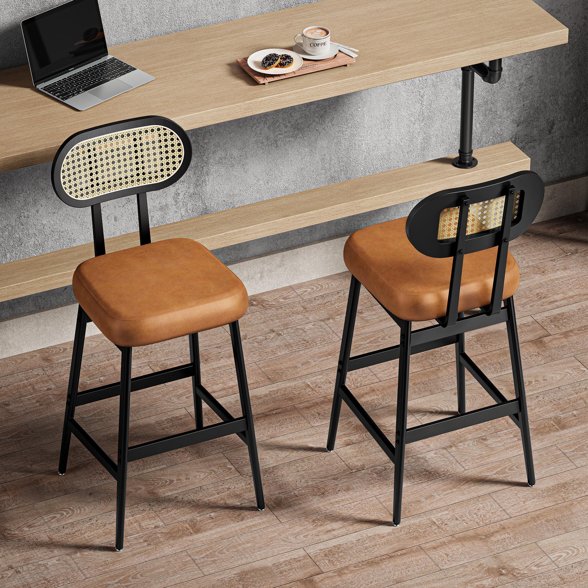 Counter Height Bar Stools Set of 2, Modern PU Leather Barstools
