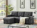 Lucca 84" W Dark Gray Linen Reversible Sleeper Sectional Sofa with Storage Chaise