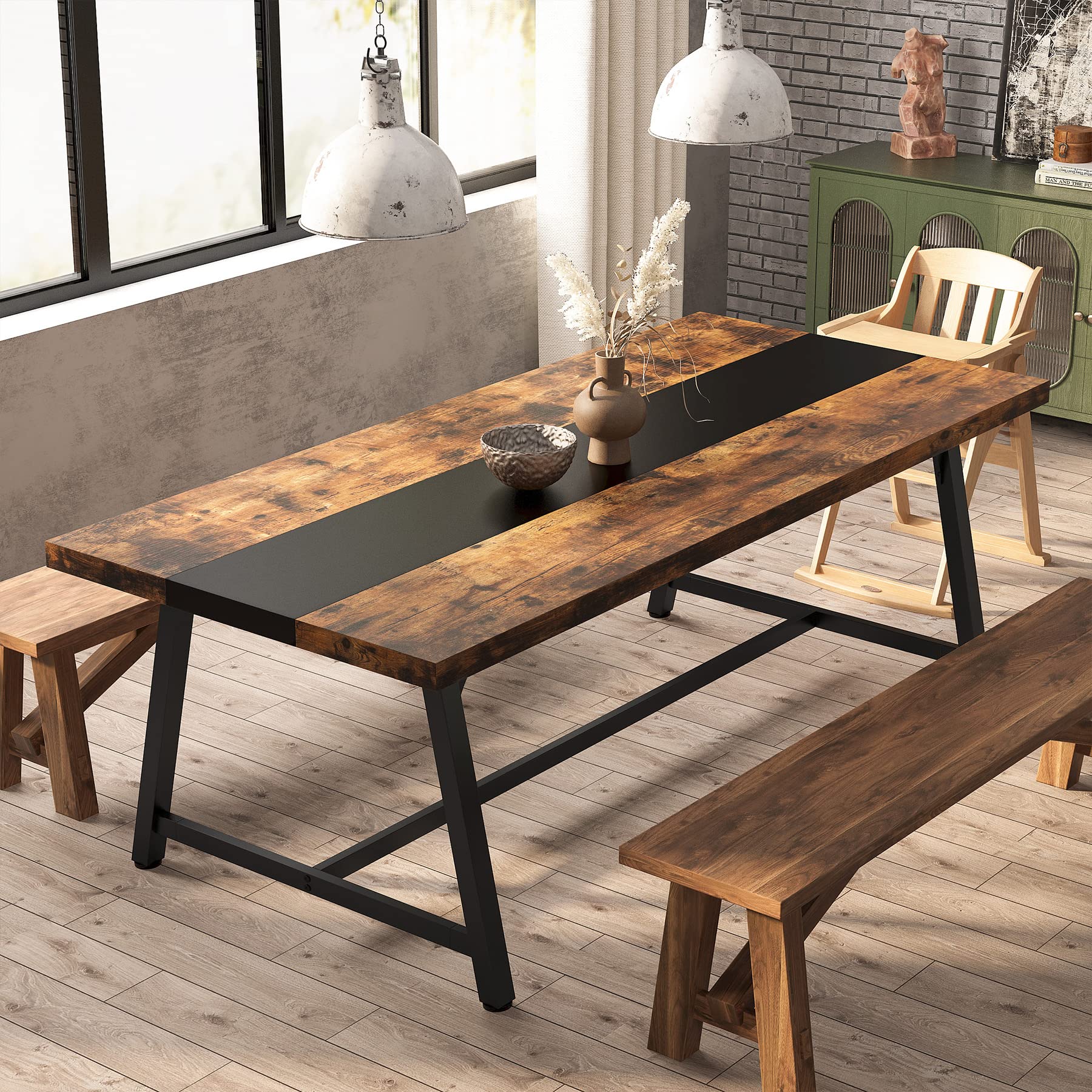70.87-Inch Rectangular Dining Table for 8 People with Metal Frame