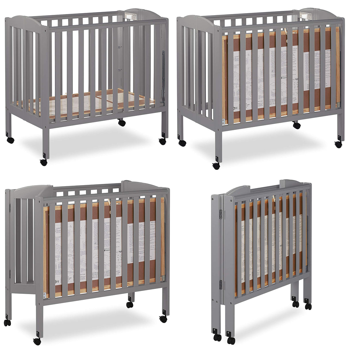 3 in 1 Portable Folding Stationary Side Crib in Steel Grey, Greenguard Gold Certified,