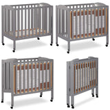 3 in 1 Portable Folding Stationary Side Crib in Steel Grey, Greenguard Gold Certified,