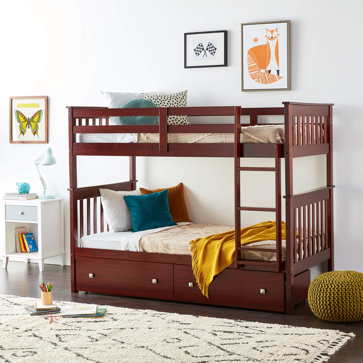 Twin/Twin Dark Cappuccino Mission Bunk Bed with Under Bed Drawers