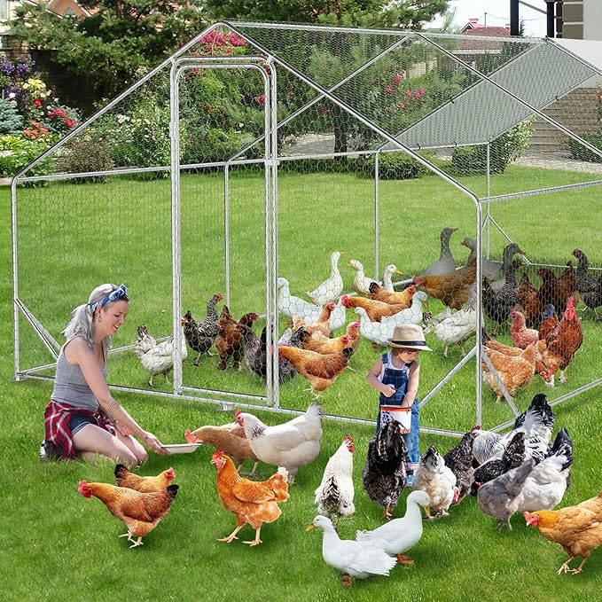 FortiRoost Large Chicken Coop – Galvanized Frame with Waterproof Canopy & PVC Mesh