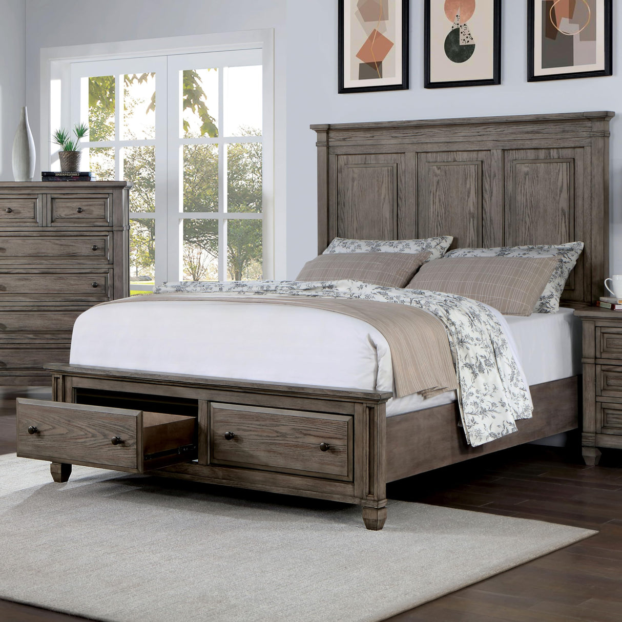 Xephyr Solid Wood 5-Piece Bedroom Set, Queen-Size Bed with Footboard Drawers