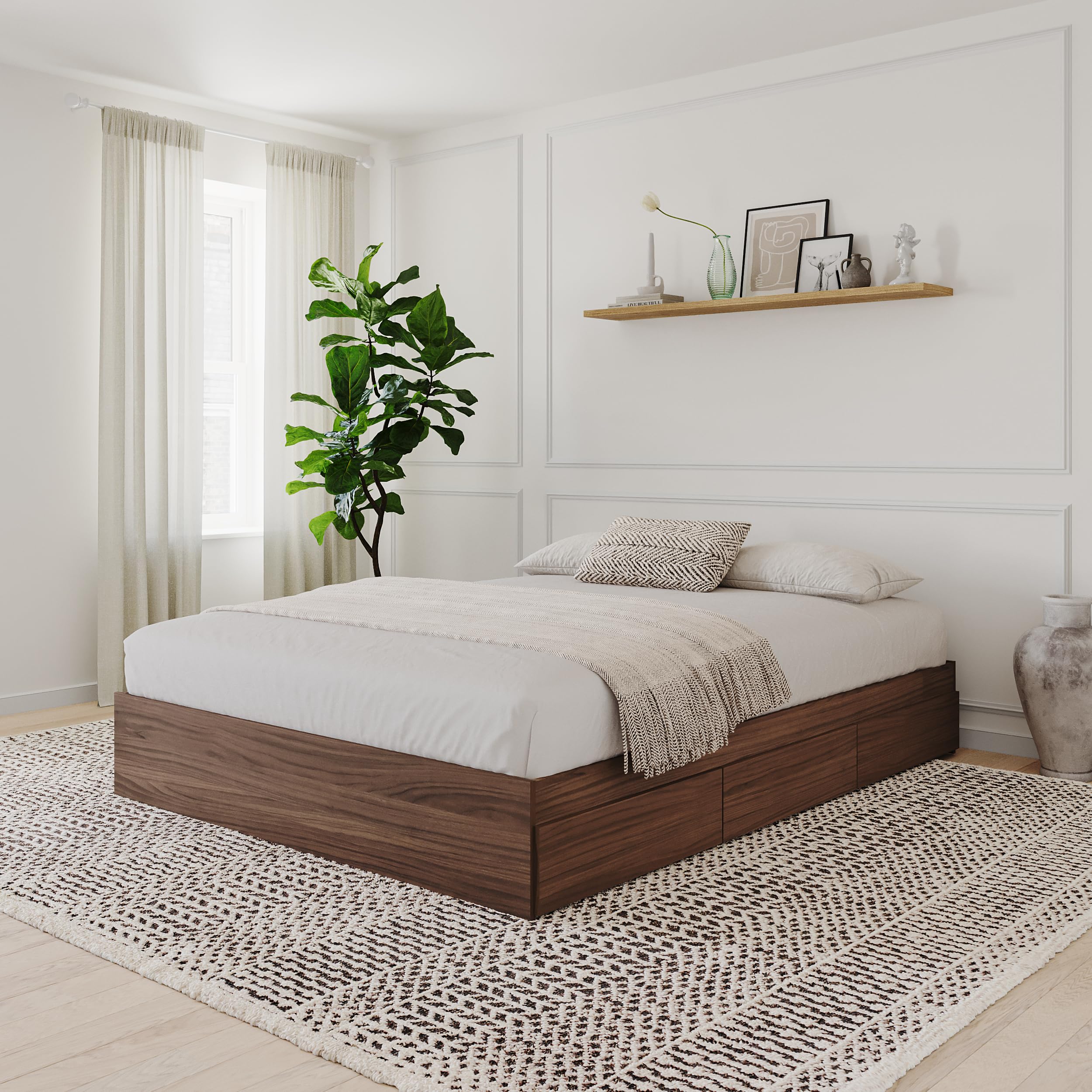 3-Drawer Storage Bed, Queen, Walnut
