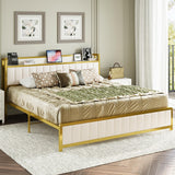 King Bed Frames, Storage Headboard with Charging Station, Solid and Stable, Noise Free,