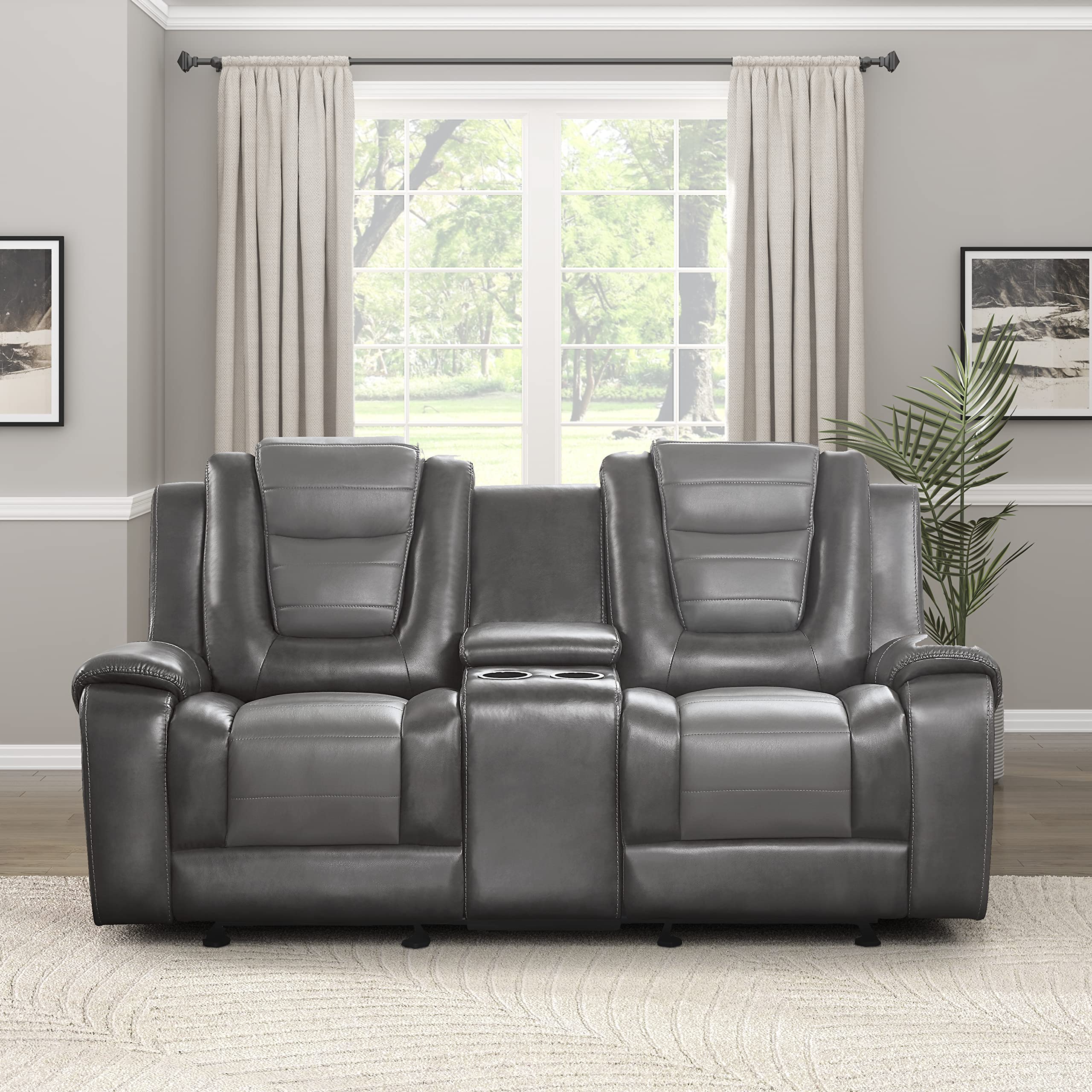 Manual Double Glider Reclining Loveseat, Two-Tone Gray